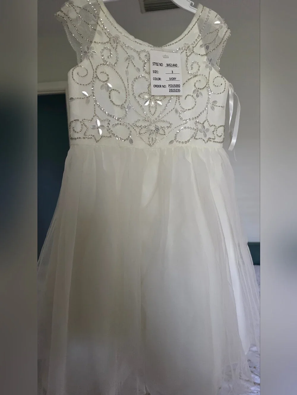 Beaded Bodice Cap Tulle Flower Girl Dress - Picture 3 of 5